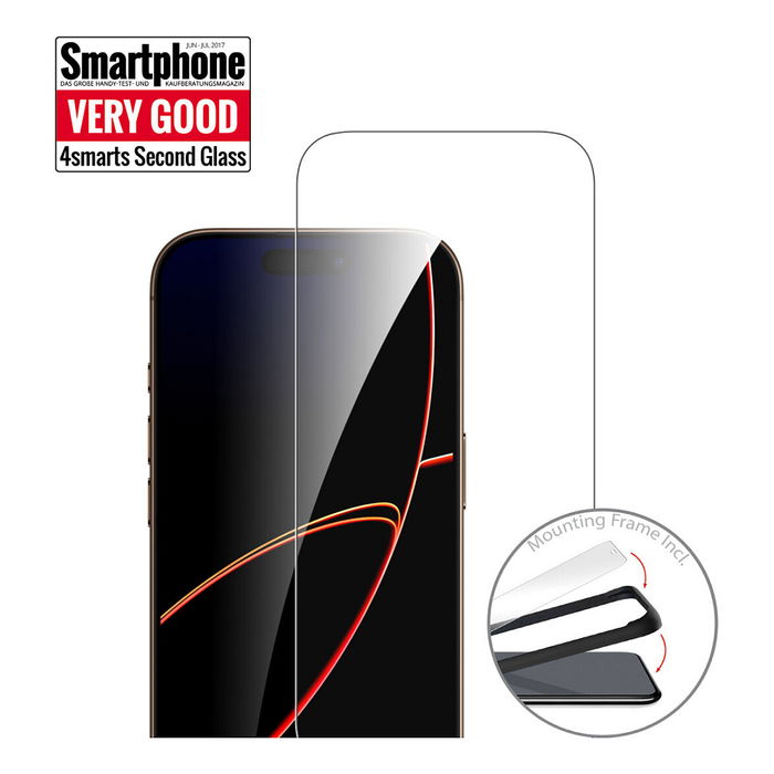 4smarts Second Glass mit Montagerahmen Protector de Pantalla para iPhone 17 Pro de Vidrio Templado Transparente