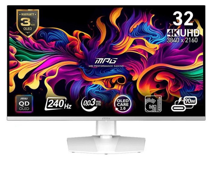 MSI MPG 321URXW QD-OLED Monitor Gaming 31.5 pulg 4K UHD 240 Hz Blanco