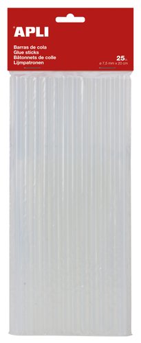 Apli Barras de Cola Termofusible Transparentes Ø7,5mm x 20cm (Pack de 25)