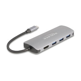 DeLOCK Hub USB 64323 con 7 puertos, HDMI 4K y PD 3.0 90W, Gris