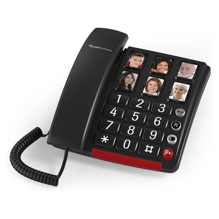 amplicomms BigTel 40 Plus Teléfono Análogo para Ancianos con Botones Grandes y Teclas Fotoluminiscentes, Negro