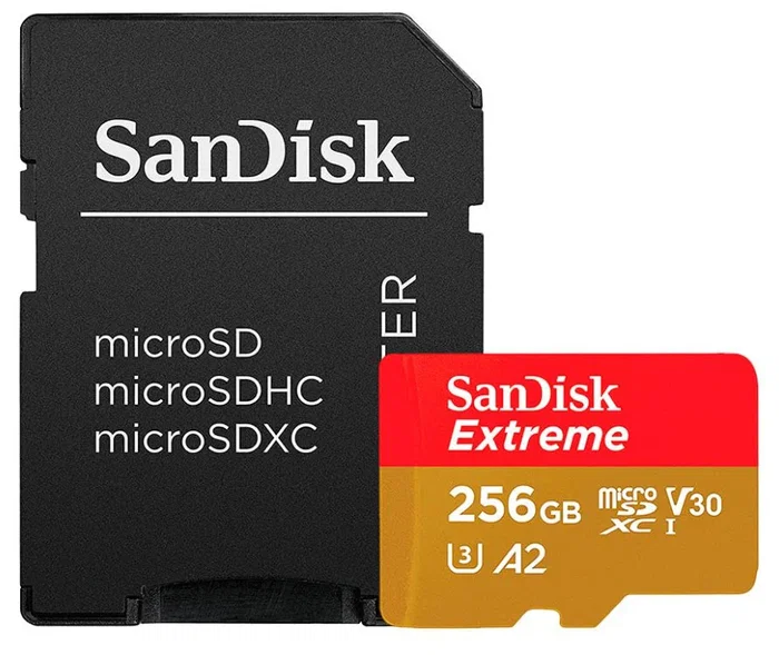 SanDisk Extreme PLUS Tarjeta de Memoria MicroSDXC 256 GB, Velocidades 200 MB/s Lectura, 140 MB/s Escritura, Clase 10, UHS-I U3, V30, A2, con Adaptador SD Incluido
