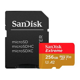 Sandisk extreme plus tarjeta de memoria flash (adaptador microsdxc a sd incluido) 256gb a2 / video class v30 / uhs-i u3 / class1