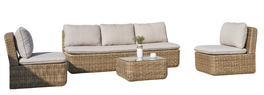 DKD Home Decor Sofá de Jardín y Terraza Set de 4 Piezas, Ratan Sintético, Marrón y Marrón Claro