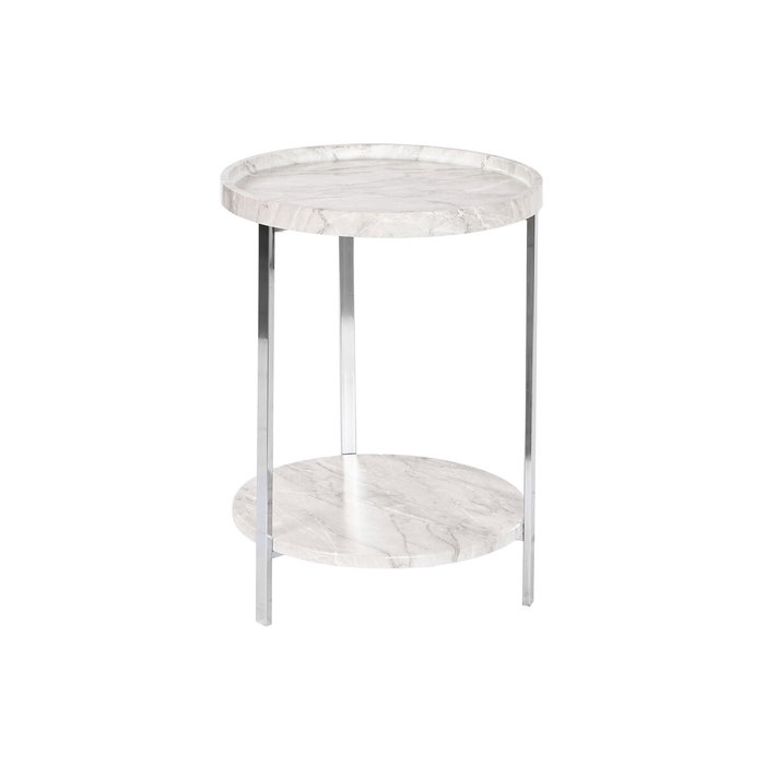 DKD Home Decor Mesita Auxiliar Símil Mármol Blanco y Plateado
