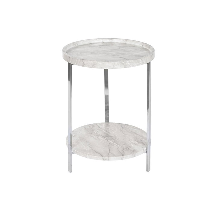 DKD Home Decor Mesita Auxiliar Símil Mármol Blanco y Plateado