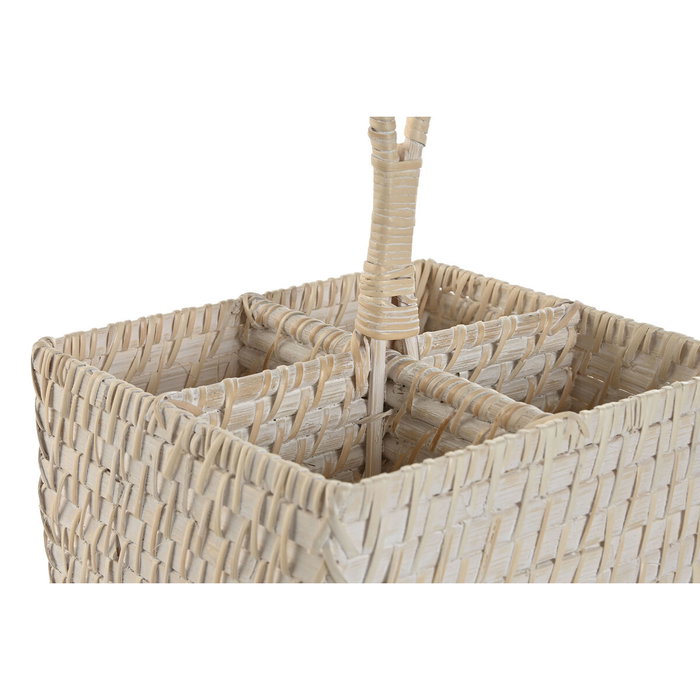 DKD Home Decor Cubertero de Bambú y Ratán Blanco 19x19x27 cm
