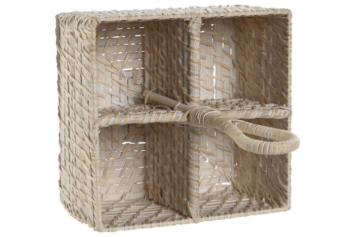 DKD Home Decor Cubertero Balines Blanco Natural Bambú Ratan 19x19x27 cm