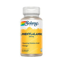 SOLARAY L-Fenilalanina 500 mg - 60 Cápsulas Vegetales - Suplemento Aminoácido Libre - Fermentación Microbiológica - Apto Veganos