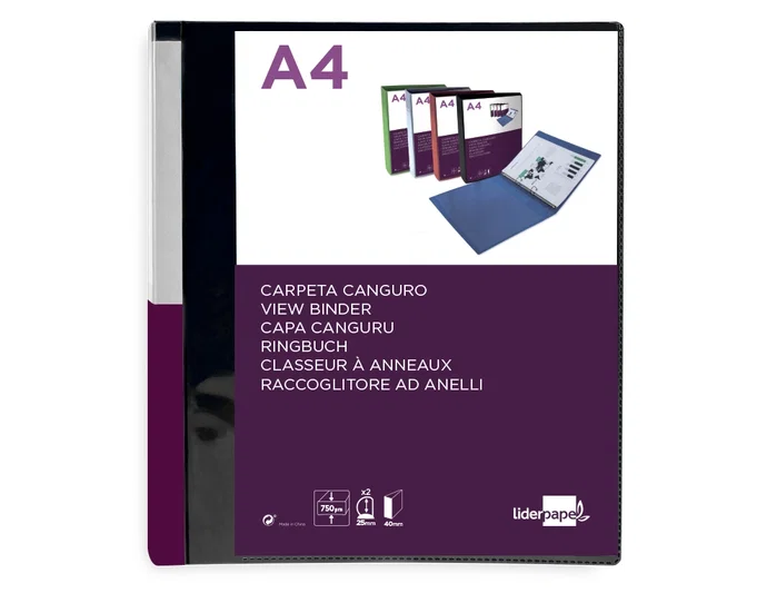 Liderpapel Carpeta de Anillas Mixtas Negro Opaco DIN A4