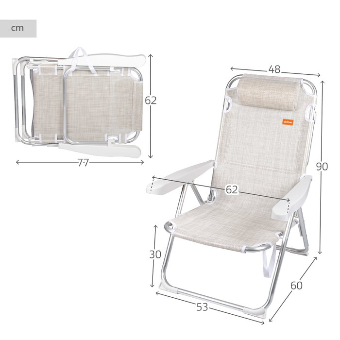 Aktive Silla de playa y tumbona 2 en 1 plegable beige con cojín