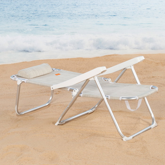 Aktive Silla de playa y tumbona 2 en 1 plegable beige con cojín