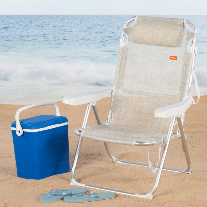 Aktive Silla de playa y tumbona 2 en 1 plegable beige con cojín