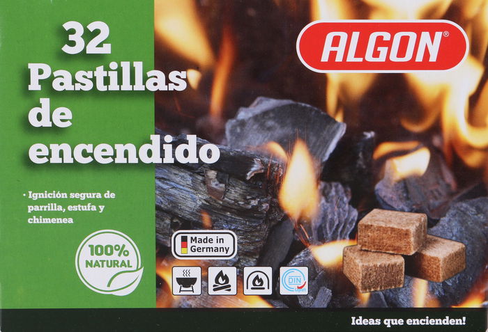 Algon Bbq Pastilla Madera Natural Con Cera 32 Piezas 19,4 cm x 13,4 cm x 2,4 cm (24 Unidades)