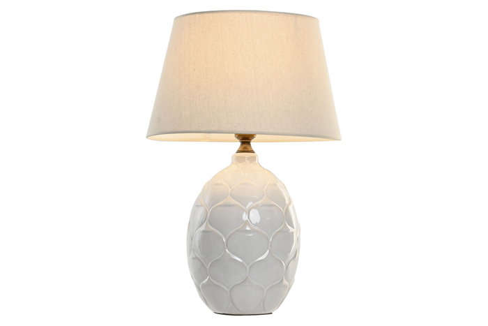 DKD Home Decor Lámpara de Sobremesa de Porcelana y Lino Blanco