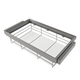 Emuca Kit de cajón de alambre y bastidor regulable Quartz para armarios, guías de cierre suave y extracción total, Módulo 90cm, Acabado Titanio