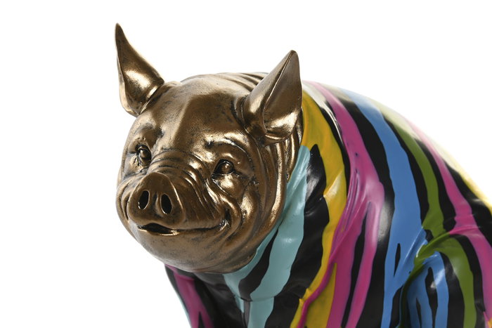 DKD Home Decor Figura de Cerdito Multicolor y Dorado en Resina