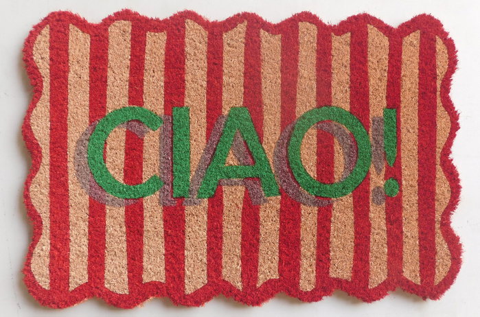 DKD Home Decor Felpudo de Fibra Coco Hello & Ciao Multicolor