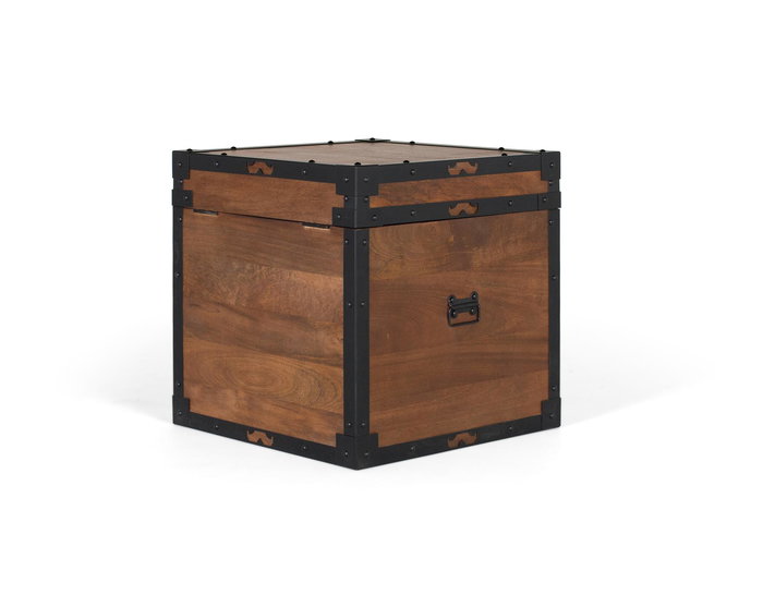 Giner y Colomer Baúl de Madera de Mango con Remates de Hierro Negro Estilo Vintage 39x45x45 cm