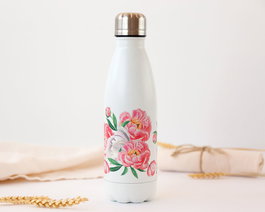KioKids Botella Térmica de Flores Rosa 500ml Doble Pared Acero Inoxidable Frío 24h Calor 12h +0 meses
