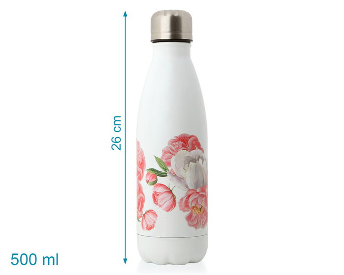 KioKids Botella Térmica de Flores Rosa 500ml Doble Pared Acero Inoxidable Frío 24h Calor 12h +0 meses