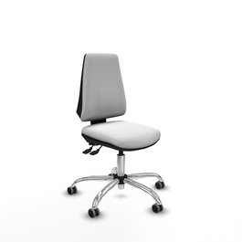Silla de oficina Elche con mecanismo Asincro tapizada con Tela color Blanco. Equipada con Base cromada, Sin brazos y Ruedas 65 mm parqué