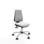 Silla de oficina Elche con mecanismo Asincro tapizada con Tela color Blanco. Equipada con Base cromada, Sin brazos y Ruedas 65 mm parqué