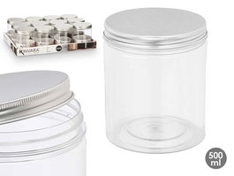Tarro PET Tapa Aluminio 500ml Kinvara Transparente y Metal 8.5x10x8.5 cm (Set de 48)