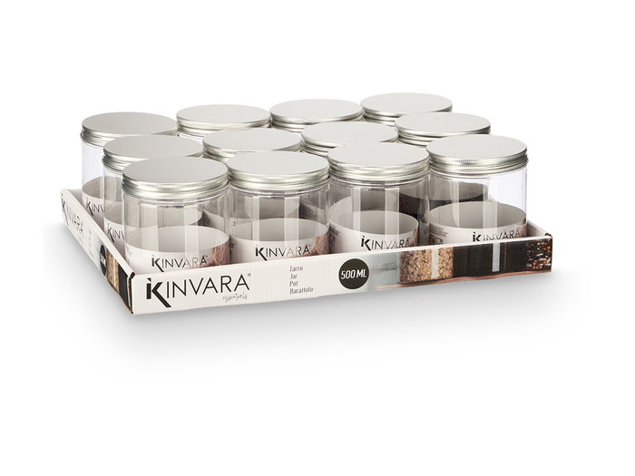 Tarro PET Tapa Aluminio 500ml Kinvara Transparente y Metal 8.5x10x8.5 cm (Set de 48) Tarro PET Tapa Aluminio 500ml Kinvara Transparente y Metal 8.5x10x8.5 cm (Set de 48)