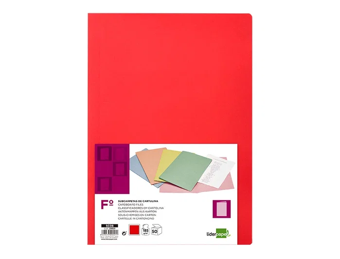 Liderpapel Subcarpeta de archivo folio rojo intenso 180g/m2 Liderpapel Subcarpeta de archivo folio rojo intenso 180g/m2