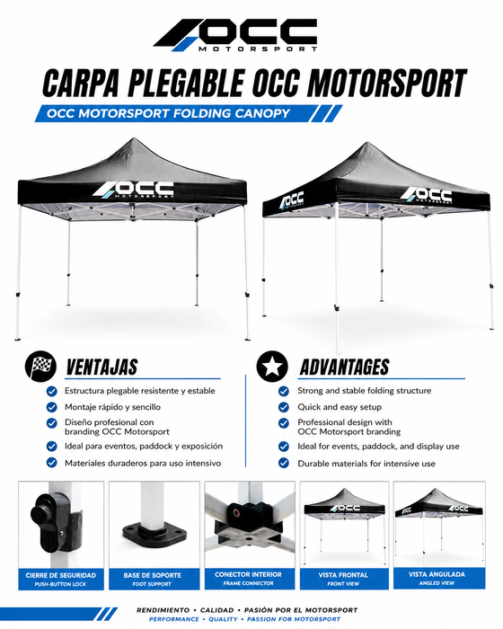 Occ Motorsport Carpa Racing 3x3m Acero Inox Negro 40mm 420 Oxford