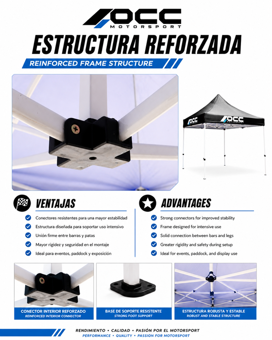 Occ Motorsport Carpa Racing 3x3m Acero Inox Negro 40mm 420 Oxford