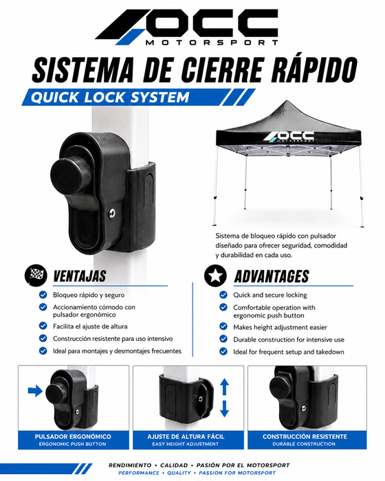 Occ Motorsport Carpa Racing 3x3m Acero Inox Negro 40mm 420 Oxford