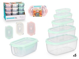 Leknes Set 5 Fiambreras Surtidas Plástico PP TPR Blanco Rosa Verde 200ml 400ml 800ml 1.75L 2.8L 28x11x16cm Aptas Microondas y Lavavajillas (Set de 12)
