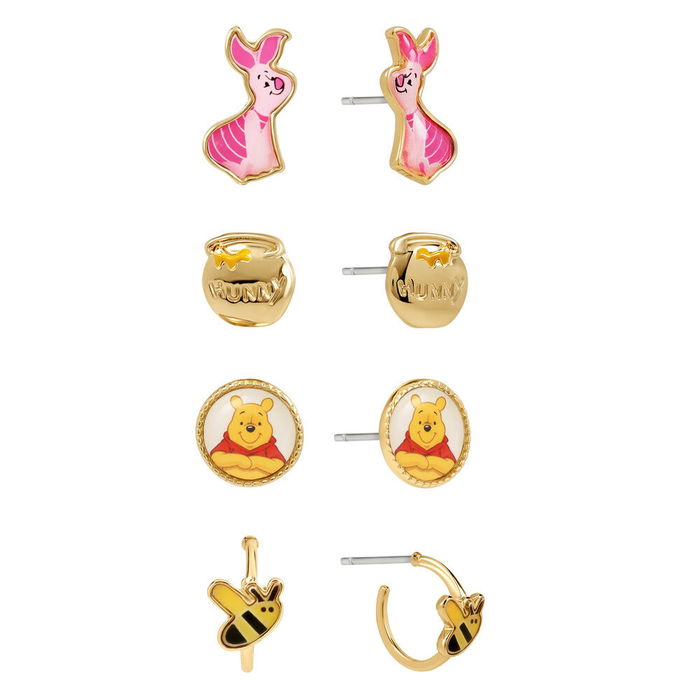 Disney Set de 4 Pendientes de la Colección Winnie the Pooh para Mujer, Aretes Aretes de Regalo Disney Set de 4 Pendientes de la Colección Winnie the Pooh para Mujer, Aretes Aretes de Regalo