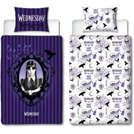 Wednesday Juego de cama reversible MIÉRCOLES en microfibra con funda nórdica 140 x 200 cm y funda de almohada 63 x 63 cm