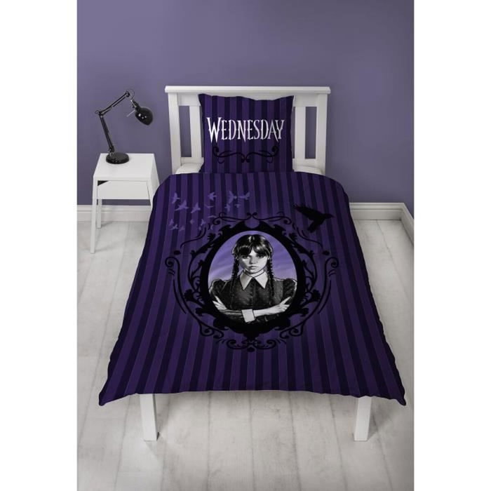 Wednesday Juego de cama reversible MIÉRCOLES en microfibra con funda nórdica 140 x 200 cm y funda de almohada 63 x 63 cm