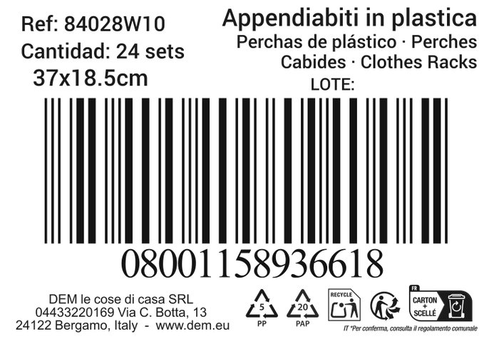 Inde Set de 10 Perchas de Plástico Ruth
