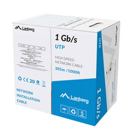 Lanberg LCU6-10CC-0305-S Bobina Cable de Red RJ45 Cat6 UTP 23 AWG 305 Metros Color Gris