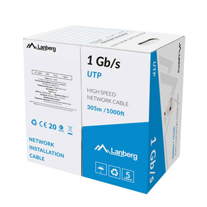Lanberg Bobina de cable de red Cat6 U/UTP AWG23 305m Gris LCU6-10CC-0305-S Lanberg Bobina de cable de red Cat6 U/UTP AWG23 305m Gris LCU6-10CC-0305-S