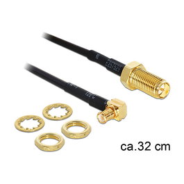 DeLOCK 88472 - Cable Adaptador Antena MMCX Macho a RP-SMA Hembra, Longitud 0.32m / 320mm, Contactos Chapados en Oro, Color Negro