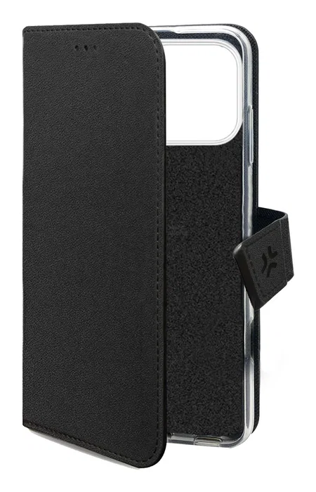 Celly WALLY Funda cartera para Apple iPhone 17 Pro, 16 cm (6.3"), Imitación piel, Negro - Soporte sobremesa, Bolsillo para 3 tarjetas, Cierre magnético