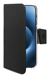 Celly WALLY Funda cartera para Apple iPhone 17 Pro, 16 cm (6.3"), Imitación piel, Negro - Soporte sobremesa, Bolsillo para 3 tarjetas, Cierre magnético