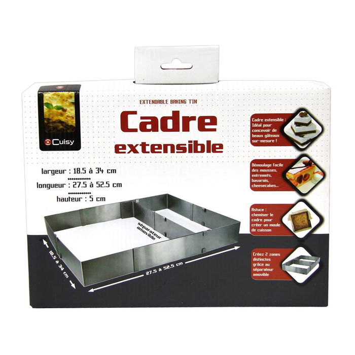 Cuisy Molde Extensible con Separador para Repostería, Acero Inoxidable, Altura 5 cm, Apto Horno