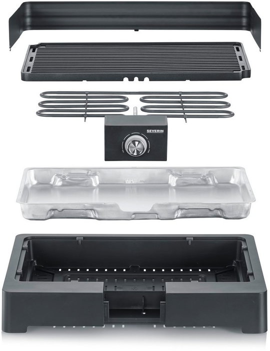 Severin PG8567 Barbacoa de mesa eléctrica con tanque de agua de humo, 2,200 W