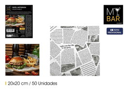 My Bar Papel Antigrasa Blanco 20 cm x 20 cm, Paquete de 50 Hojas (24 Unidades)