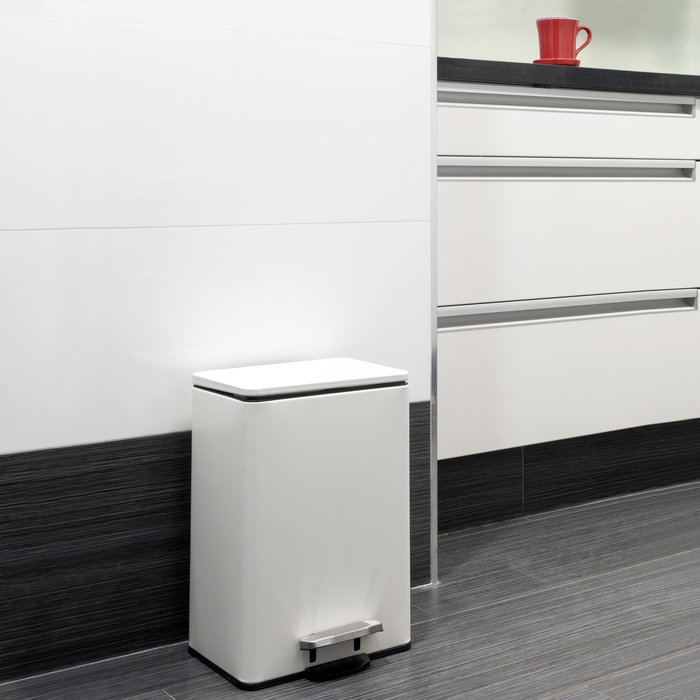 Emuca Contenedor de reciclaje exterior rectangular Recycle, apertura de la tapa con pedal, 1x12litros, Aluminio, Pintado blanco
