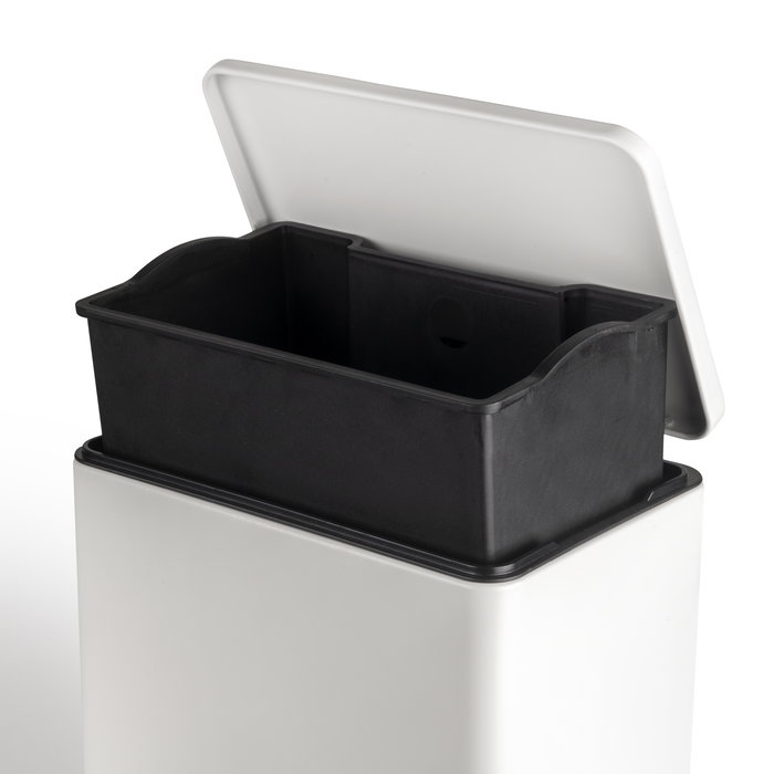 Emuca Contenedor de reciclaje exterior rectangular Recycle, apertura de la tapa con pedal, 1x12litros, Aluminio, Pintado blanco