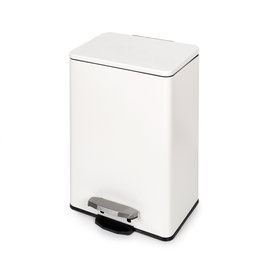 Emuca Contenedor de reciclaje exterior rectangular Recycle, apertura de la tapa con pedal, 1x12litros, Aluminio, Pintado blanco