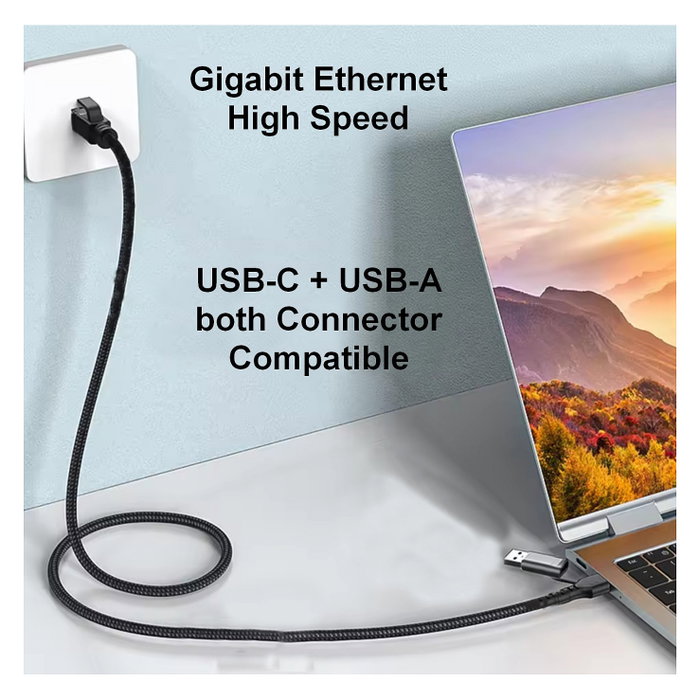 EQUIP Adaptador Gigabit USB-C + USB-A a RJ45, 3m, Negro